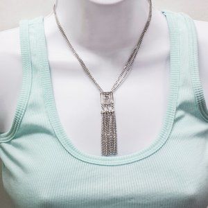 New Real Silver Ball Chain Dangle Square Necklace